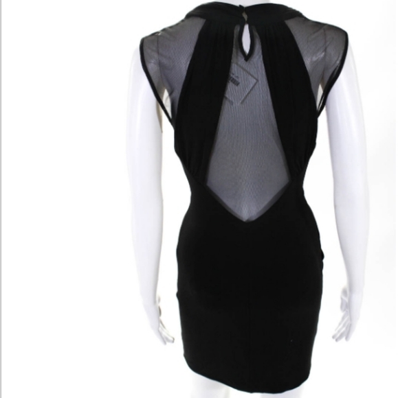 BCBG SLEEVELESS CREW NECK DRAPED MINI DRESS BLACK - Picture 2 of 6